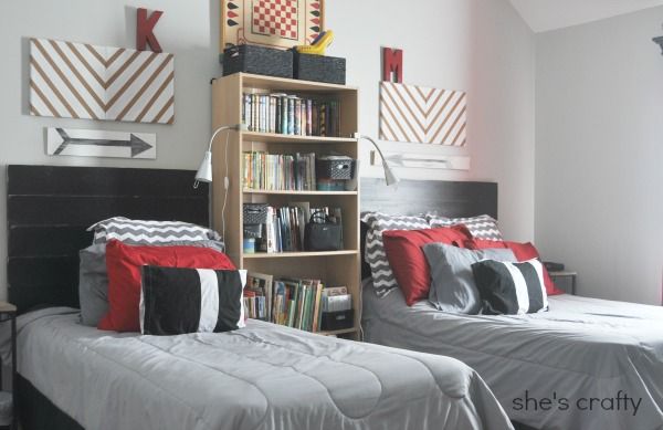 red and grey boys bedroom