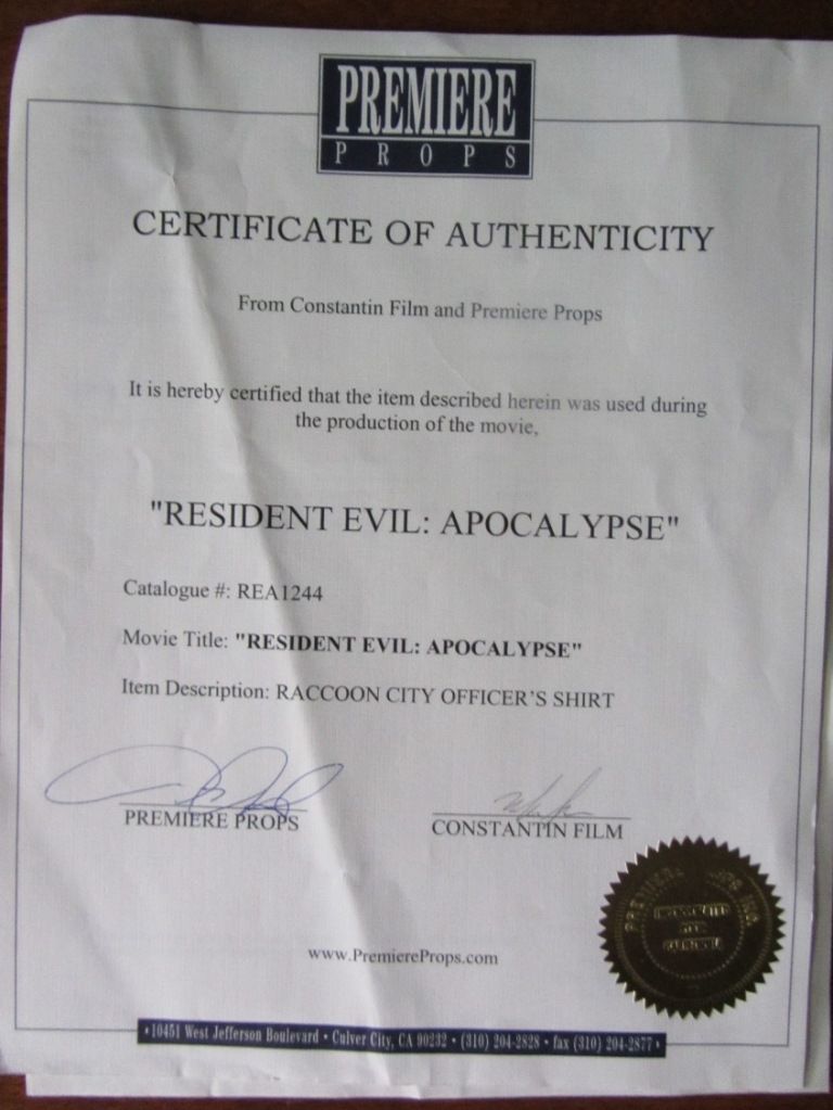 FS: Raccoon City Police Department Screen-Used Uniform with COA
