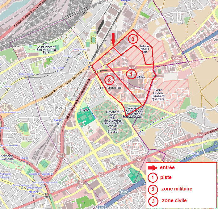 Plano actual de la zona del aeropuerto de Evere, Bruselas