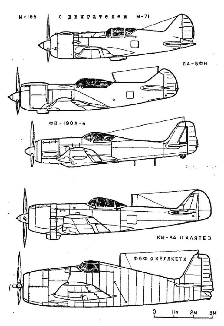I-185 vs La5, 190A4, Ki-84, F6F