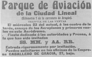 Anuncio en la prensa del vuelo del día 23 de Marzo de 1910.
