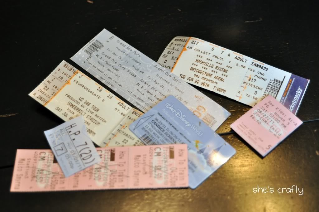 concert tickets, ticket storage, movie stubs