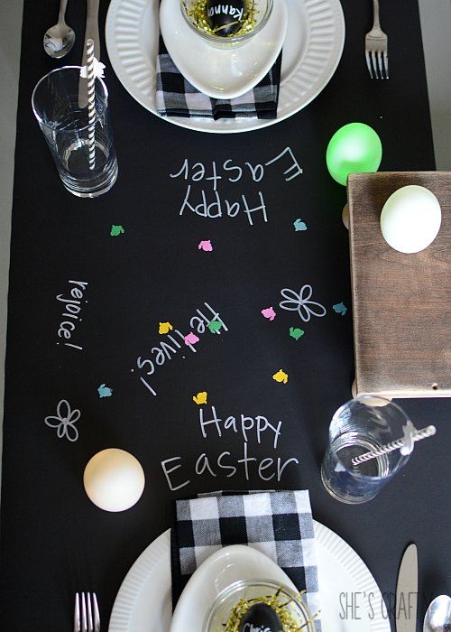 Easter table settings and decorations - chalkboard table runner