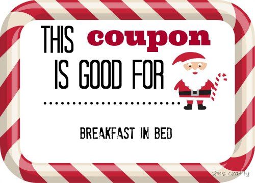 free printable Christmas coupons - last minute Christmas gifts, breakfast in bed