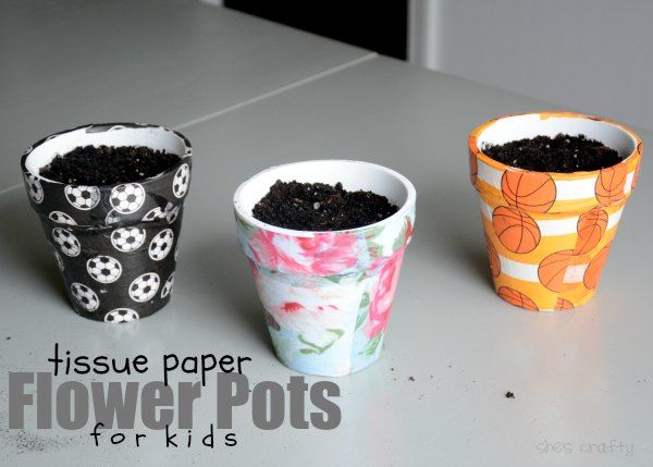 DIY Tissue Paper Flower Pots! Fun kids craft that can also teach about growing plants! Great summer activity!
