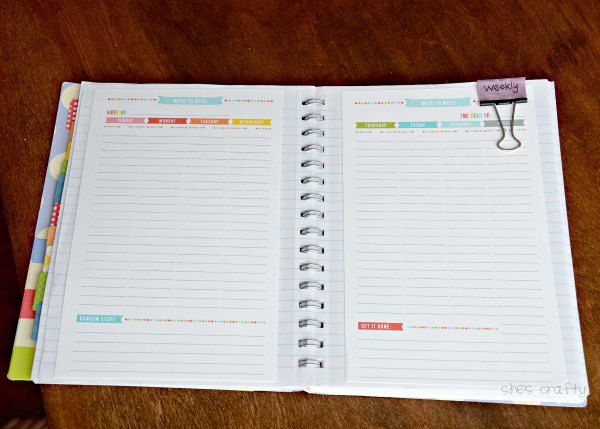 sections in notebook for DIY planner