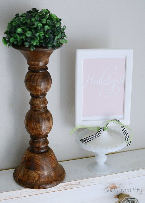 How to style an Easter Mantel with free printables and topiaries