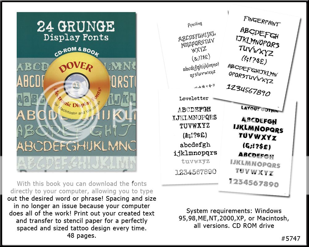 Grunge Tattoo Alphabets Font Book w/ CD ROM NEW  
