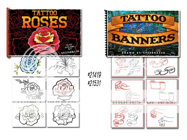 Tattoo Flash Art Books Roses Banners Scrolls Black Grey  