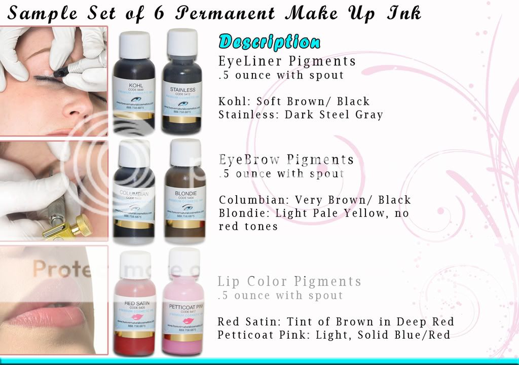 Permanent Make Up Set of 6 Tattoo Ink EyeBrow Lip  