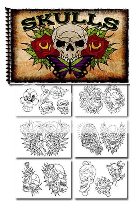 Tattoo Supplies reference book flash Skulls Cross Bones  