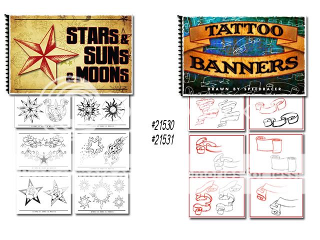 Tattoo Flash Art Books Stars Suns Moons Banners Scrolls  