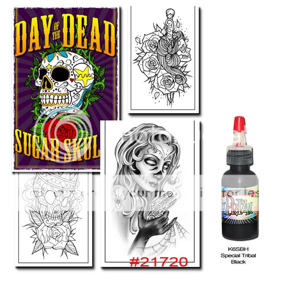 Tattoo Supplies flash book Sugar Skulls Marti Gras Day of the Dead 
