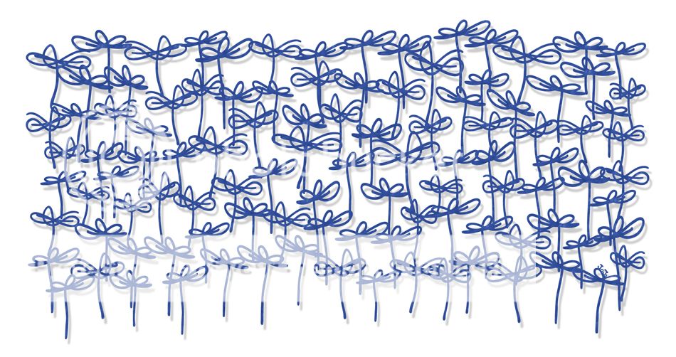 JoJo Flower Field Metal Modern Contemporary Signed Wall Sculpture Blue L